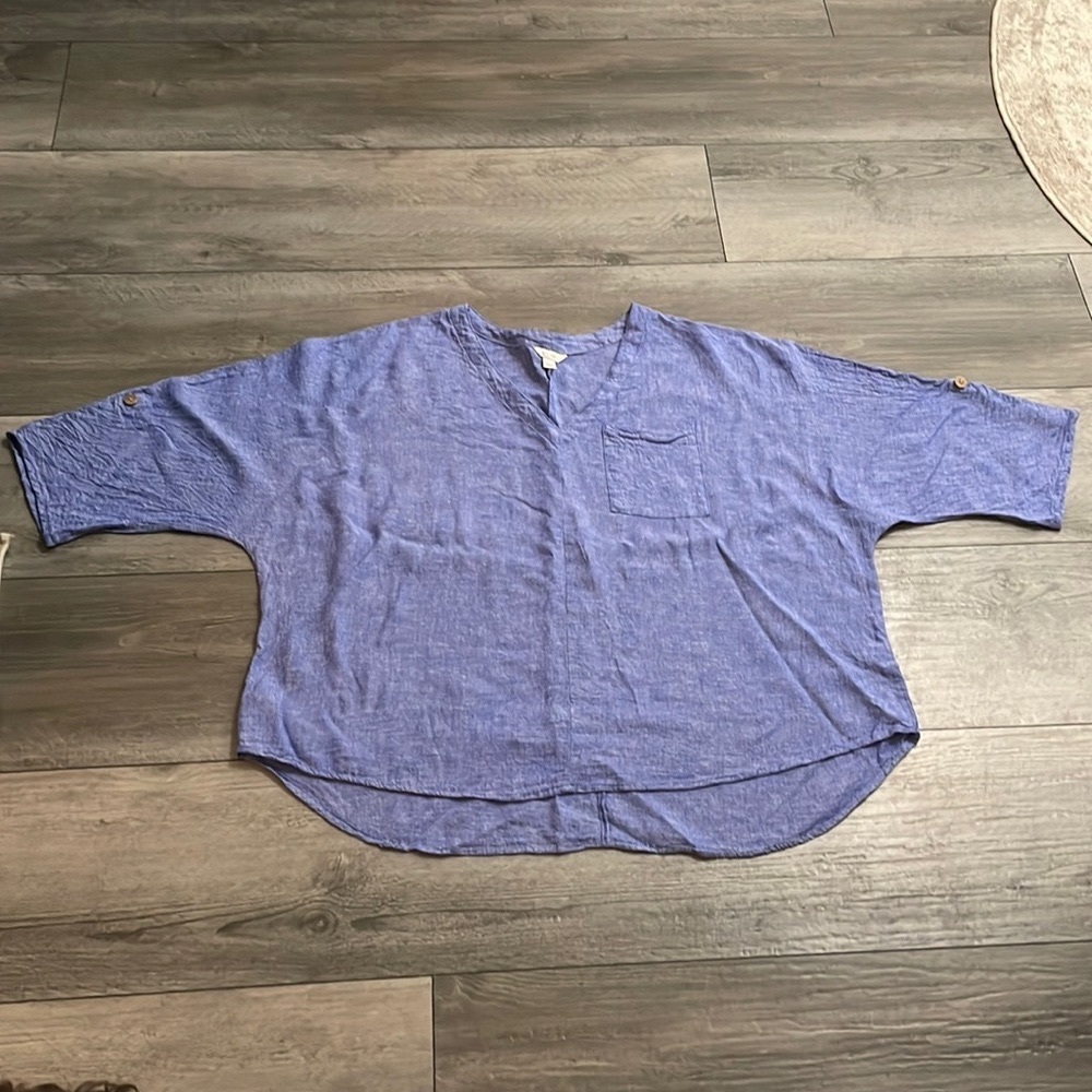 C EST 1946, blue linen‎ blend blouse, 22/24 W